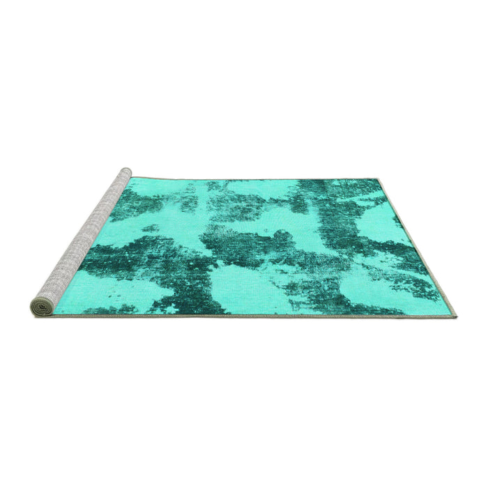 Sideview of Machine Washable Abstract Turquoise Modern Area Rugs, wshabs995turq
