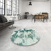 Round Abstract Mint Green Modern Rug in a Office, abs995