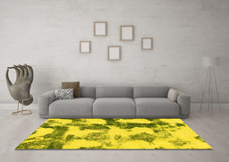Machine Washable Abstract Yellow Modern Rug in a Living Room, wshabs995yw