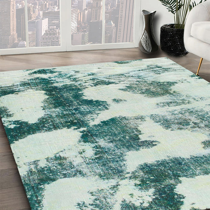 Machine Washable Abstract Magic Mint Green Rug in a Family Room, wshabs995