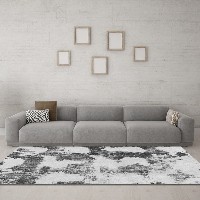 Machine Washable Abstract Gray Modern Rug in a Living Room,, wshabs995gry