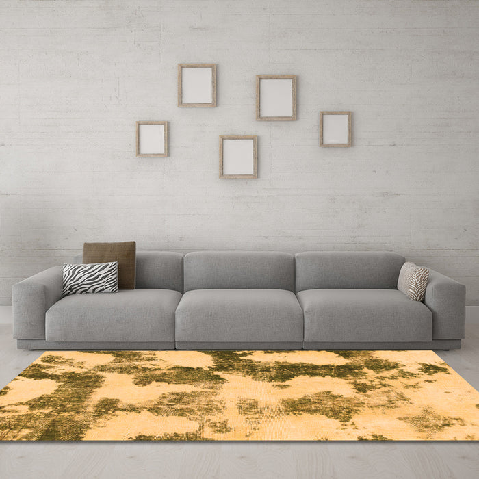 Machine Washable Abstract Orange Modern Area Rugs in a Living Room, wshabs995org