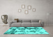 Machine Washable Abstract Turquoise Modern Area Rugs in a Living Room,, wshabs995turq