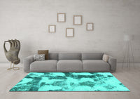 Machine Washable Abstract Turquoise Modern Rug, wshabs995turq