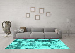 Machine Washable Abstract Turquoise Modern Area Rugs in a Living Room,, wshabs995turq