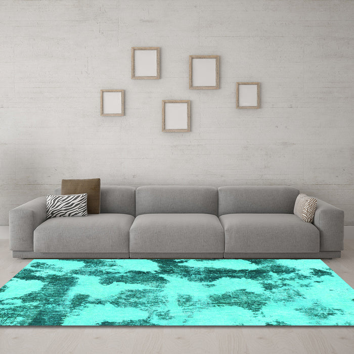 Machine Washable Abstract Turquoise Modern Area Rugs in a Living Room,, wshabs995turq
