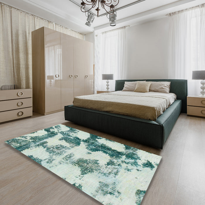 Machine Washable Abstract Magic Mint Green Rug in a Bedroom, wshabs995