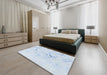 Abstract Pastel Blue Modern Rug in a Bedroom, abs996