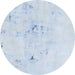Round Machine Washable Abstract Pastel Blue Rug, wshabs996