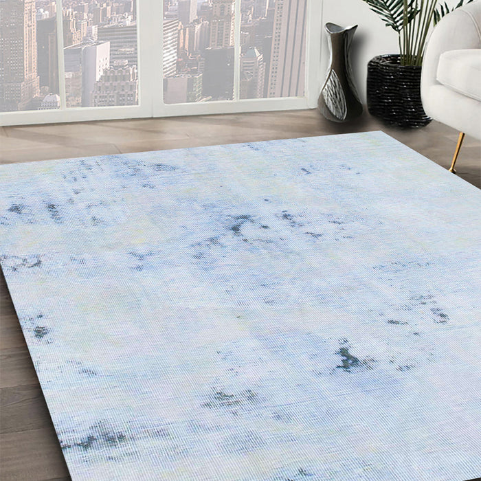 Abstract Pastel Blue Modern Rug in Family Room, abs996