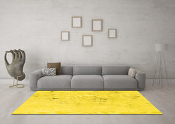 Machine Washable Abstract Yellow Modern Rug in a Living Room, wshabs996yw