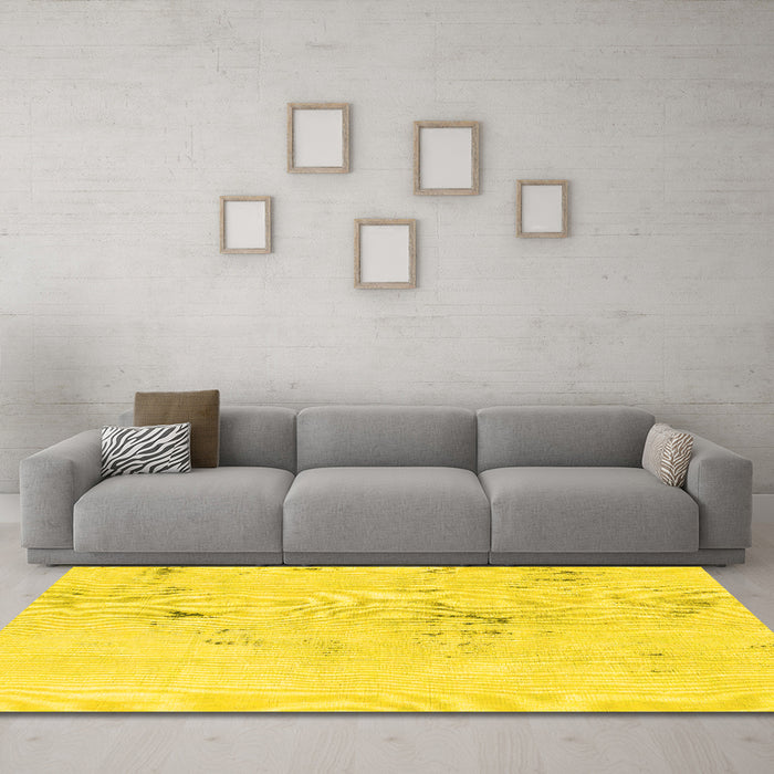 Machine Washable Abstract Yellow Modern Rug in a Living Room, wshabs996yw