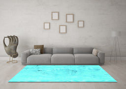 Machine Washable Abstract Turquoise Modern Area Rugs in a Living Room,, wshabs996turq