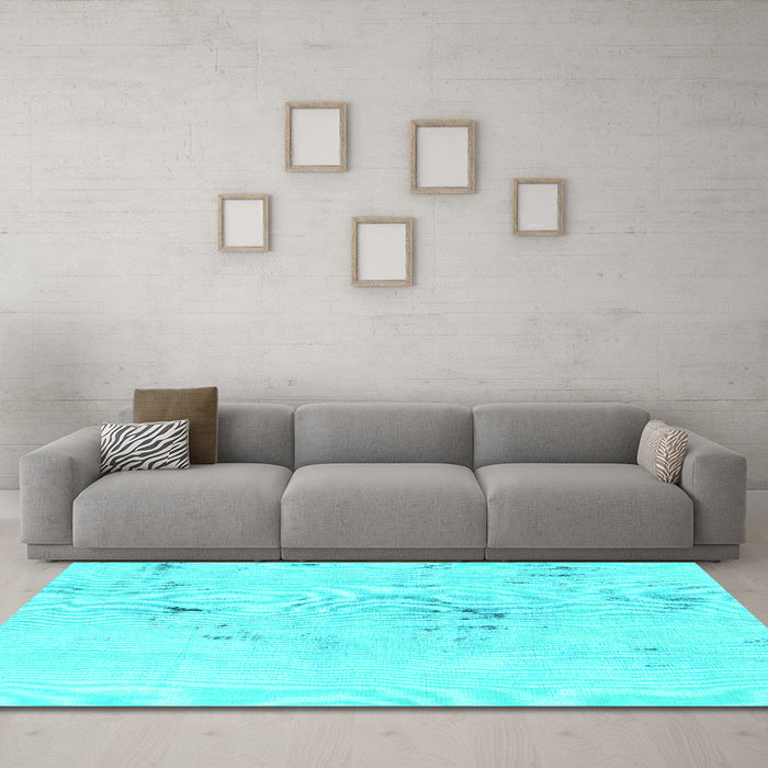 Machine Washable Abstract Turquoise Modern Area Rugs in a Living Room,, wshabs996turq