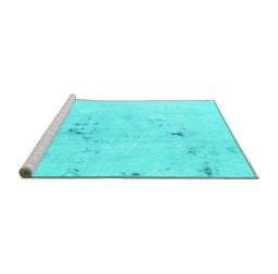 Sideview of Machine Washable Abstract Turquoise Modern Area Rugs, wshabs996turq