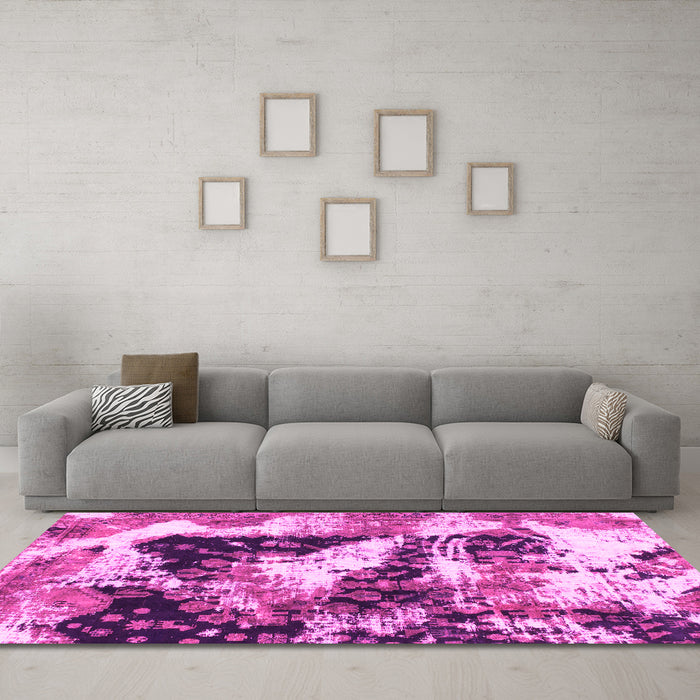 Machine Washable Abstract Pink Modern Rug in a Living Room, wshabs997pnk