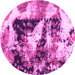 Round Machine Washable Abstract Pink Modern Rug, wshabs997pnk