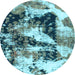 Round Abstract Light Blue Modern Rug, abs997lblu