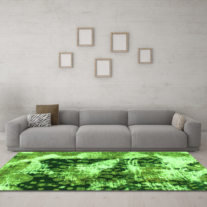 Machine Washable Abstract Green Modern Area Rugs in a Living Room,, wshabs997grn