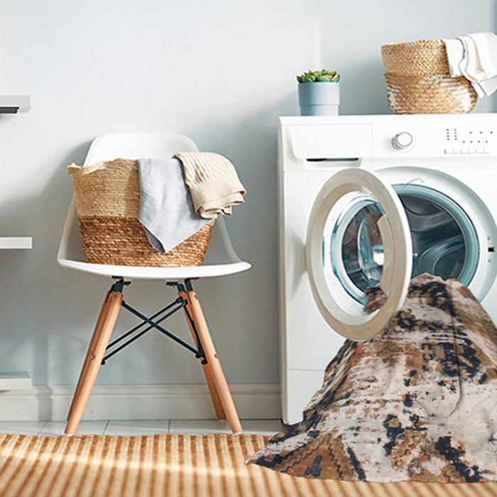 Machine Washable Abstract Brown Rug in a Washing Machine, wshabs997