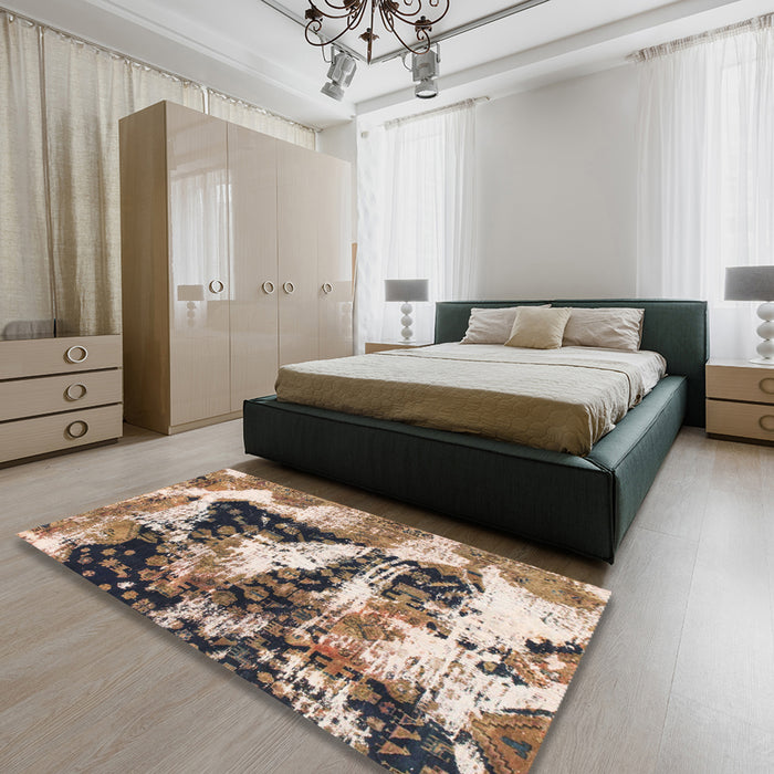 Machine Washable Abstract Brown Rug in a Bedroom, wshabs997