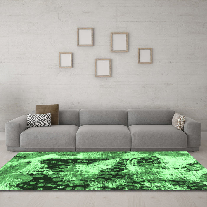 Machine Washable Abstract Emerald Green Modern Area Rugs in a Living Room,, wshabs997emgrn