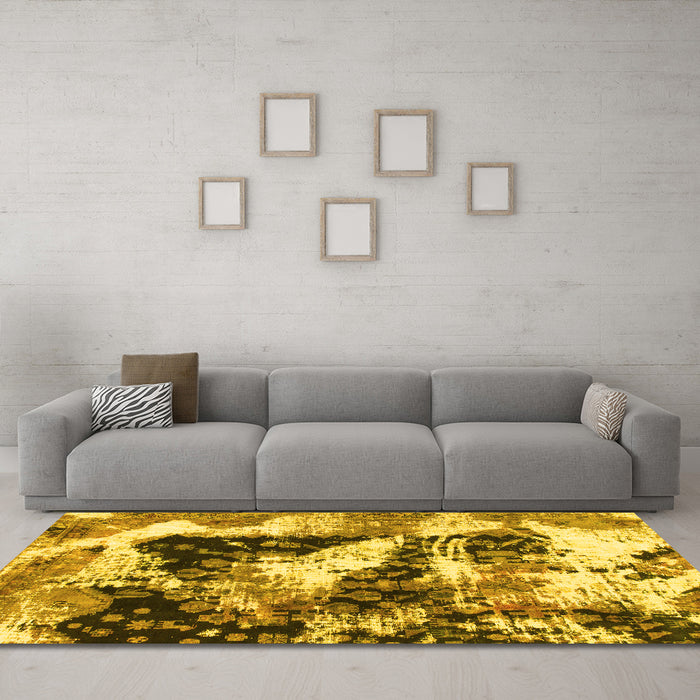 Machine Washable Abstract Yellow Modern Rug in a Living Room, wshabs997yw