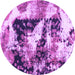 Round Machine Washable Abstract Purple Modern Area Rugs, wshabs997pur