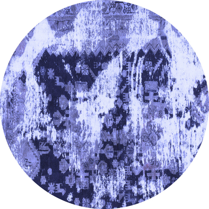 Round Machine Washable Abstract Blue Modern Rug, wshabs997blu