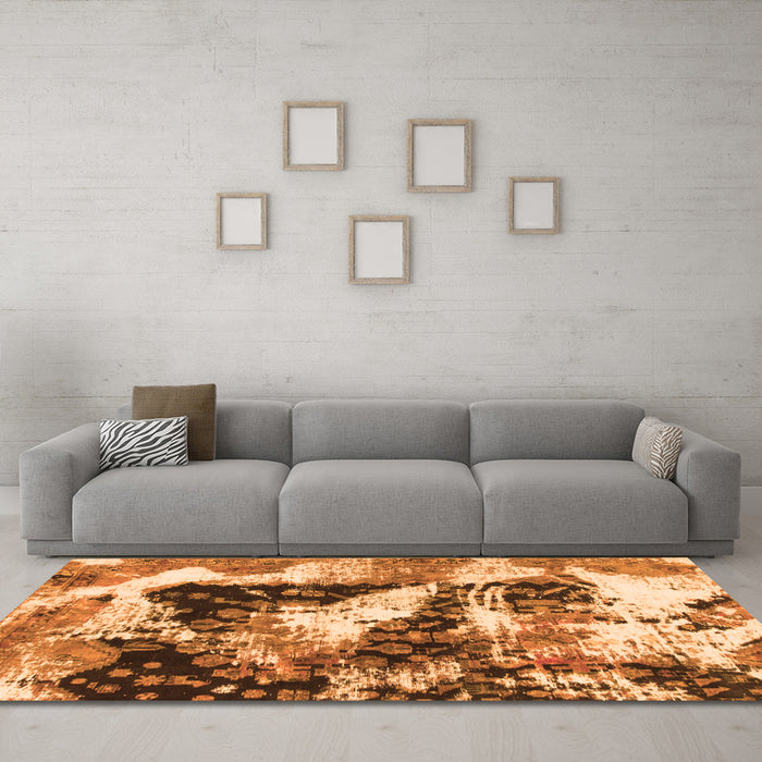 Machine Washable Abstract Orange Modern Area Rugs in a Living Room, wshabs997org