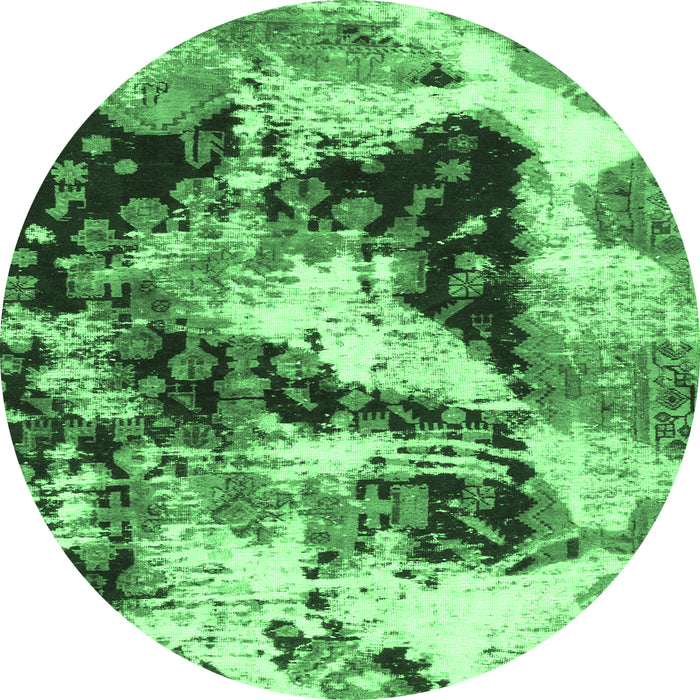 Round Machine Washable Abstract Emerald Green Modern Area Rugs, wshabs997emgrn