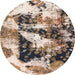 Round Machine Washable Abstract Brown Rug, wshabs997