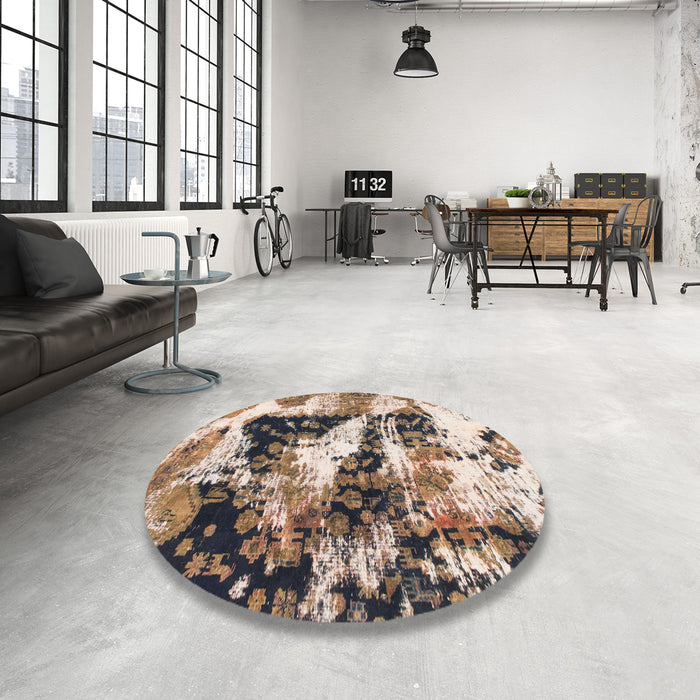 Round Machine Washable Abstract Brown Rug in a Office, wshabs997