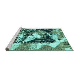 Sideview of Machine Washable Abstract Turquoise Modern Area Rugs, wshabs997turq