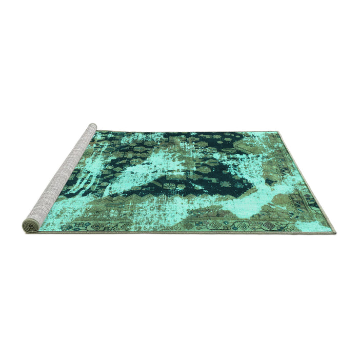 Sideview of Machine Washable Abstract Turquoise Modern Area Rugs, wshabs997turq