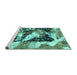 Sideview of Machine Washable Abstract Turquoise Modern Area Rugs, wshabs997turq