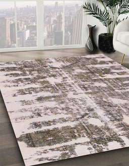 Machine Washable Abstract Mauve Taupe Purple Rug in a Family Room, wshabs998