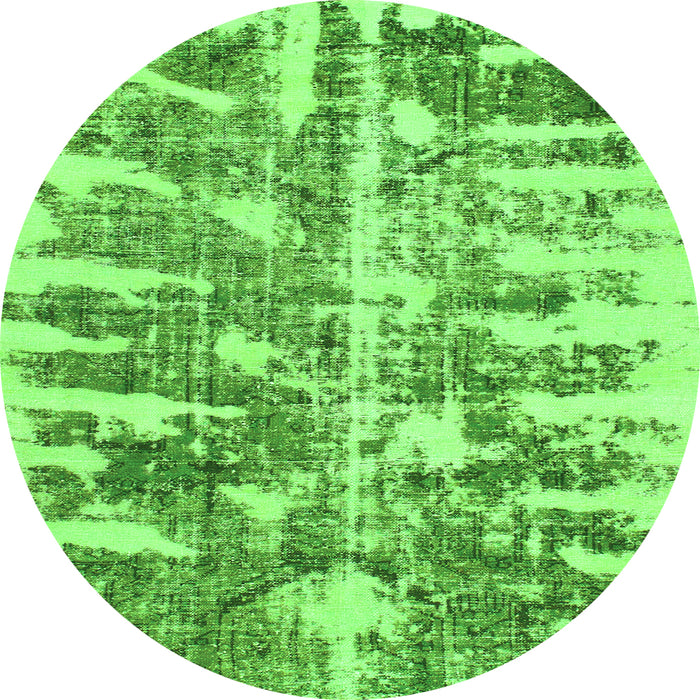 Round Machine Washable Abstract Green Modern Area Rugs, wshabs998grn
