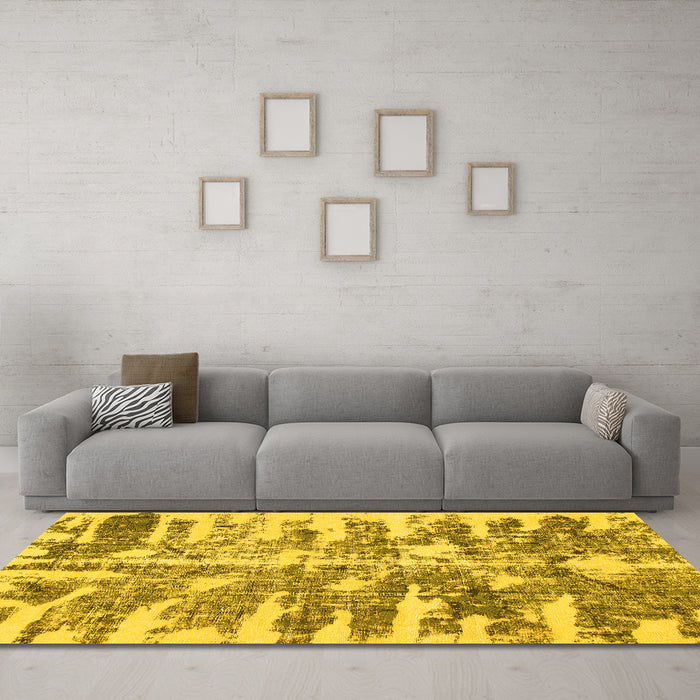Machine Washable Abstract Yellow Modern Rug in a Living Room, wshabs998yw