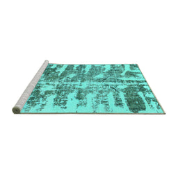 Sideview of Machine Washable Abstract Turquoise Modern Area Rugs, wshabs998turq