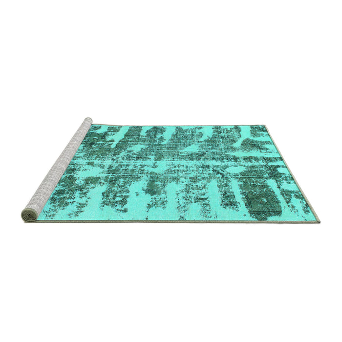 Sideview of Machine Washable Abstract Turquoise Modern Area Rugs, wshabs998turq