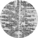 Round Machine Washable Abstract Gray Modern Rug, wshabs998gry
