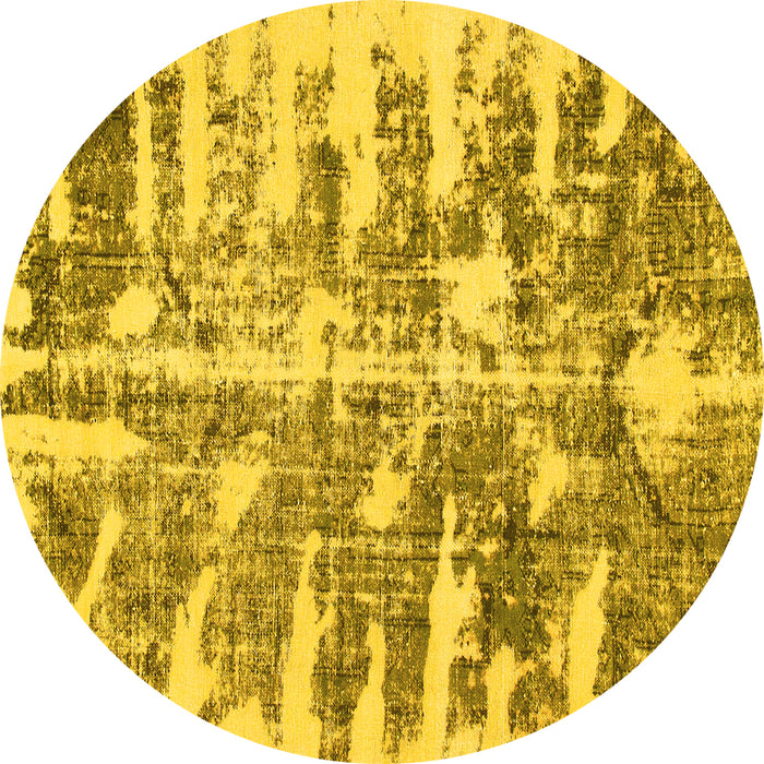 Round Machine Washable Abstract Yellow Modern Rug, wshabs998yw