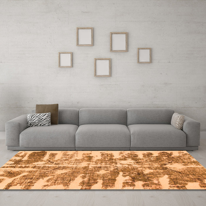 Machine Washable Abstract Orange Modern Area Rugs in a Living Room, wshabs998org