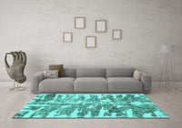 Machine Washable Abstract Turquoise Modern Rug, wshabs998turq