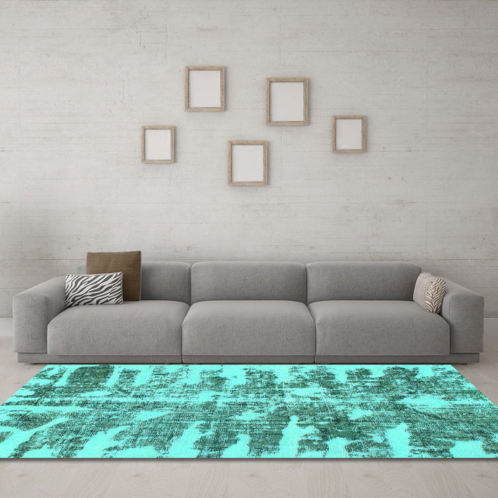 Machine Washable Abstract Turquoise Modern Area Rugs in a Living Room,, wshabs998turq