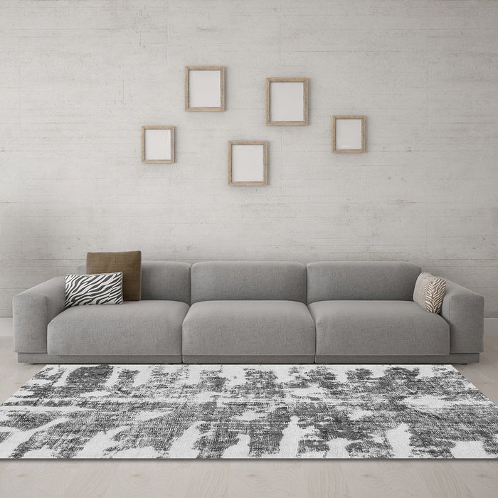 Machine Washable Abstract Gray Modern Rug in a Living Room,, wshabs998gry