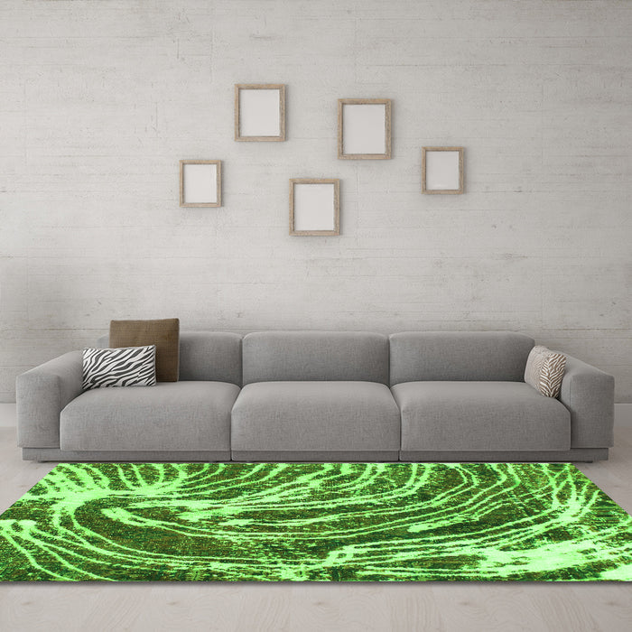 Machine Washable Abstract Green Modern Area Rugs in a Living Room,, wshabs999grn