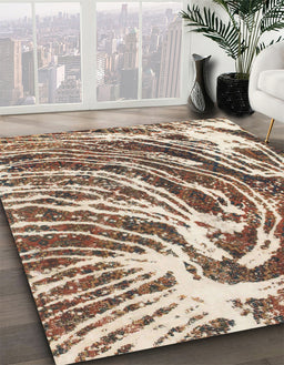 Machine Washable Abstract Dark Sienna Brown Rug in a Family Room, wshabs999