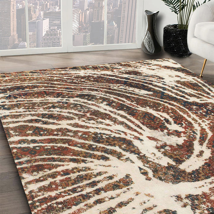 Machine Washable Abstract Dark Sienna Brown Rug in a Family Room, wshabs999